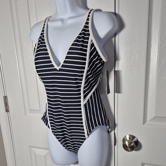 Tommy Hilfiger Swimsuit Navy Blue and White Striped One‎ Peice Women's 12 New - Picture 2 of 16